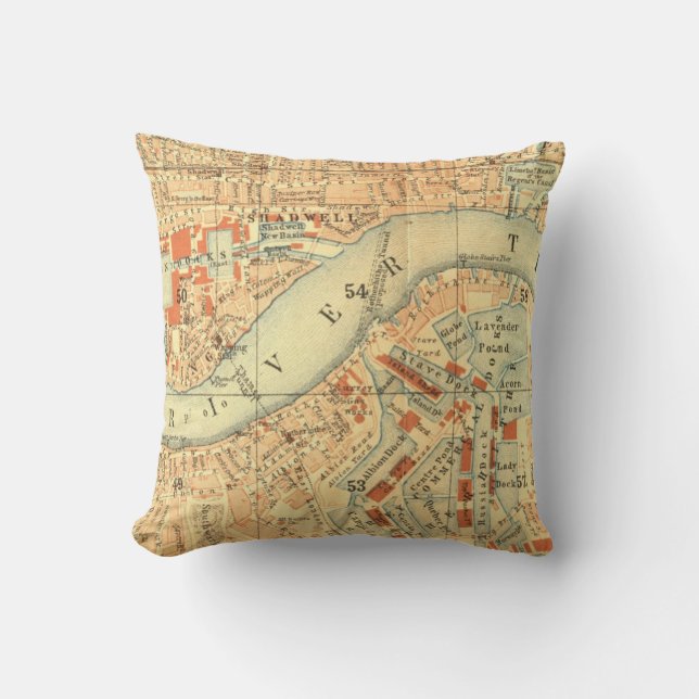 Coussin Carte Vintage de Londres Thames (Recto)