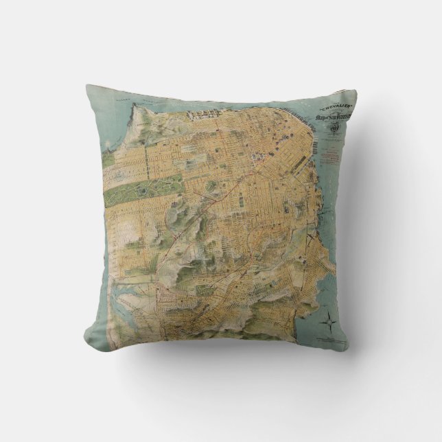 Coussin Carte vintage de San Francisco (1915) (Recto)