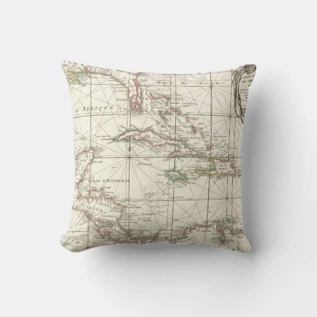 Coussin Carte vintage des Caraïbe (Recto)