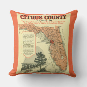 Coussin Carte Vintage du comté de Citrus en Floride