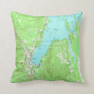 Coussin Carte Vintage du lac George New York (1966)