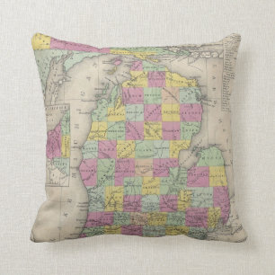 Coussin Carte vintage du Michigan (1853)