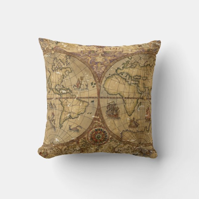 Coussin Carte vintage du monde (Recto)