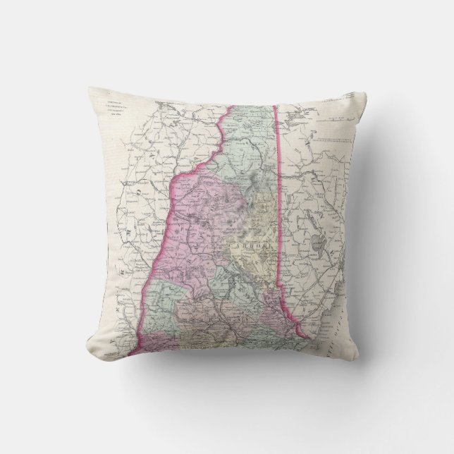 Coussin Carte vintage du New Hampshire (1855) (Recto)
