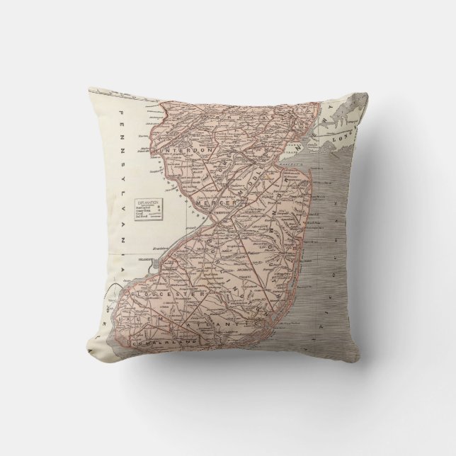 Coussin Carte vintage du New Jersey (1845) (Recto)