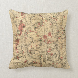 Coussin Carte vintage du parc national de Yellowstone
