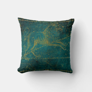 Coussin Carte vintage illustrée Green & Gold Lion Star