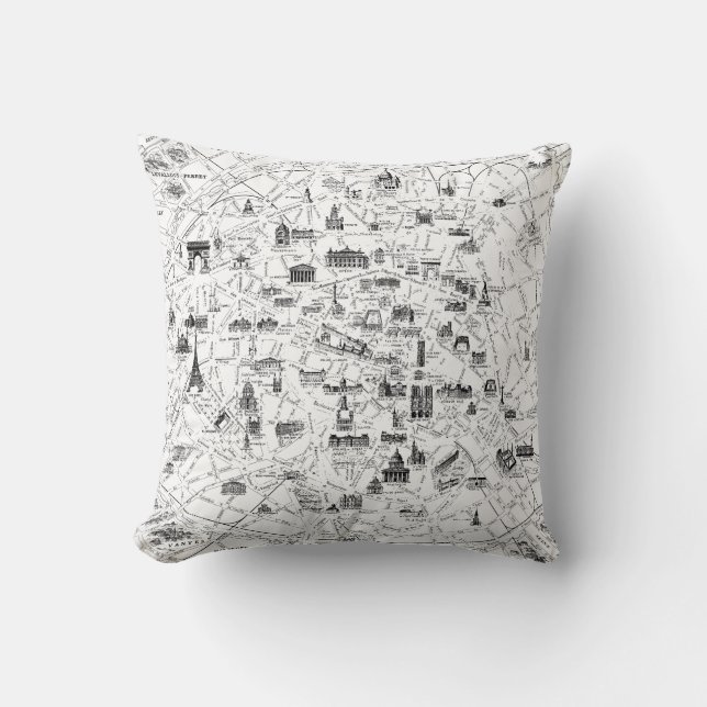 Coussin Carte Vintage Paris (Recto)