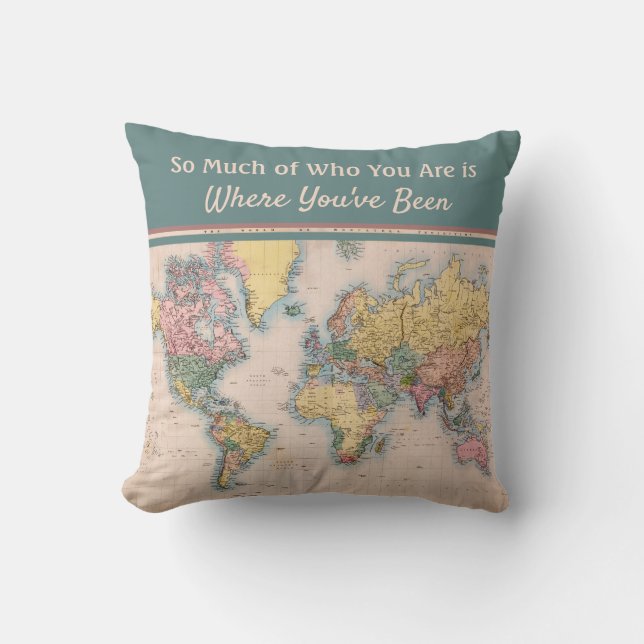 Coussin Carte vintage World Atlas Travel Lover's (Recto)