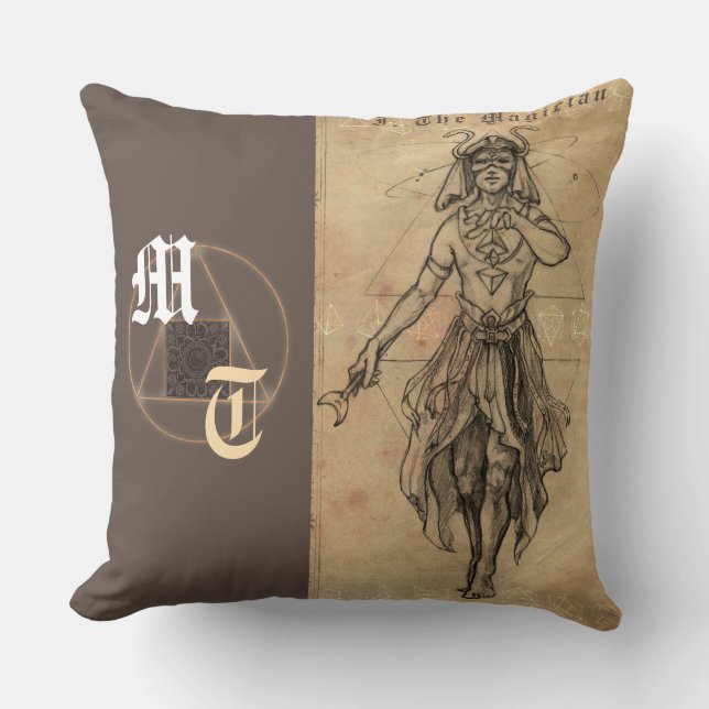 Coussin Cartes de tarot magicien art monogramme lancer ore (Recto)