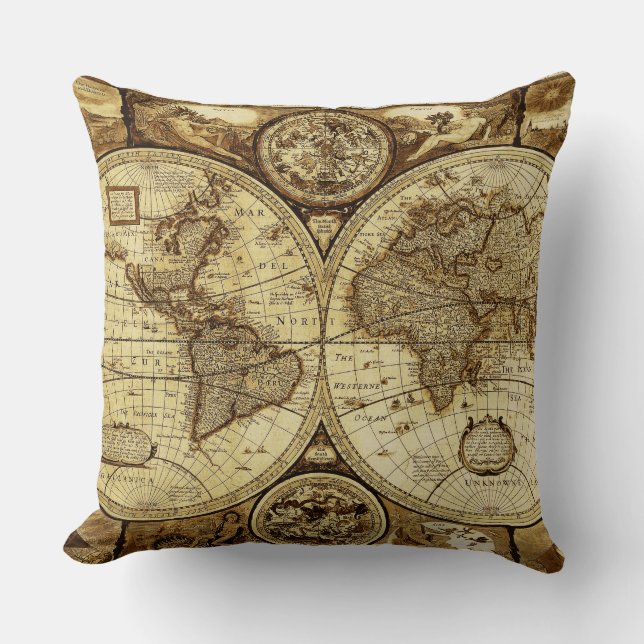 Coussin Cartes du Vieux Monde Beaux (Recto)