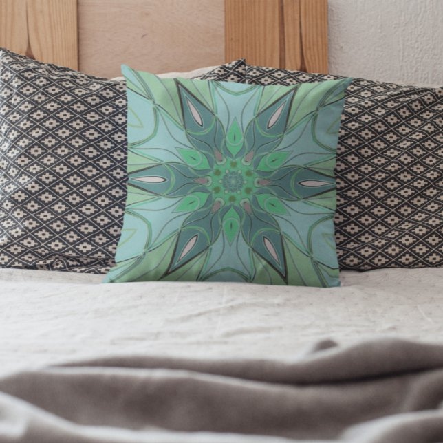 Coussin Carton Mandala Flower bleu et vert (Créateur téléchargé)