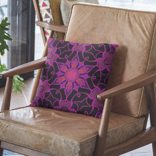 Coussin Carton Mandala Flower rose et noir