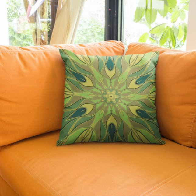 Coussin Carton Mandala Flower vert Jaune et bleu (Créateur téléchargé)