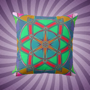 Coussin Carton Mandala Vert Rouge et Bleu