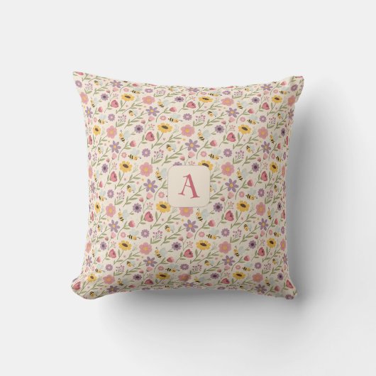 Coussin Cartoon bee flower yellow lavender pattern initial (Recto)