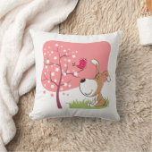 Coussin Cartoon Chien Chien Chiot Fleur Oiseau Rose Jeu Or (Couverture)