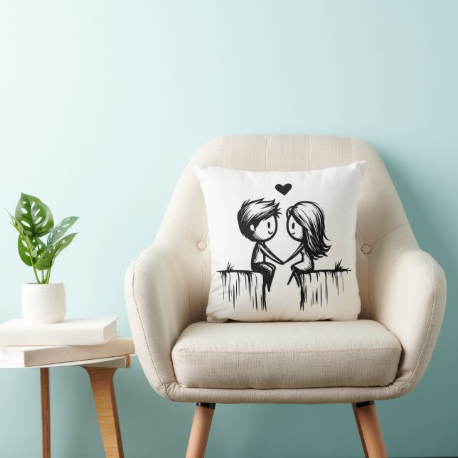 Coussin  Cartoon Couple & Hearts (Chaise)