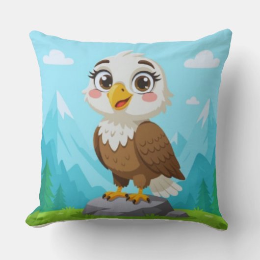 Coussin Cartoon Eagle on Rock – Cute Vector Character (Recto)