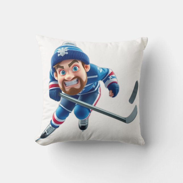 Coussin Cartoon Hockey Player Skating with Intense Express (Recto)