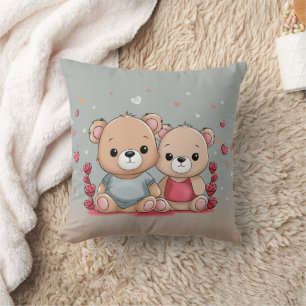 Coussin Cartoon mignon Teddy Lovers Coeurs Saint Valentin