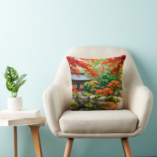 Coussin Cascade Crimson - Automne dans un jardin japonais