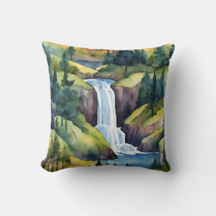 Coussin Cascade Montagnes Arbres Nature Pays Art
