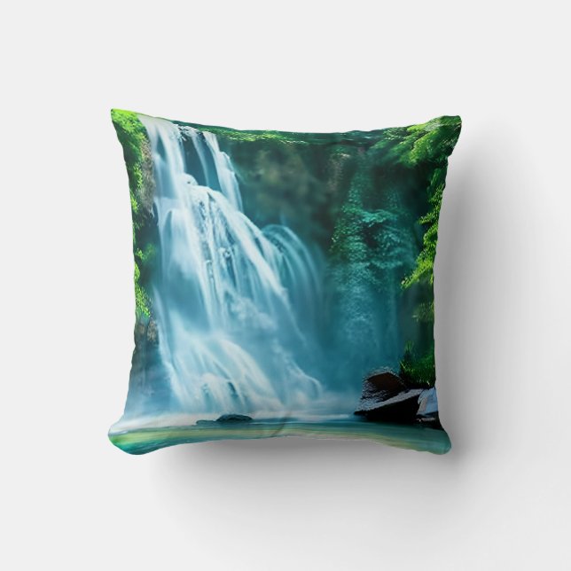 Coussin Cascade serène en bleu pâle et vert (Recto)