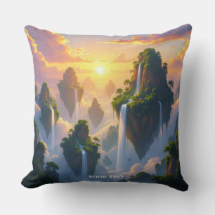 Coussin Cascades des îles du coucher de soleil Imaginaire