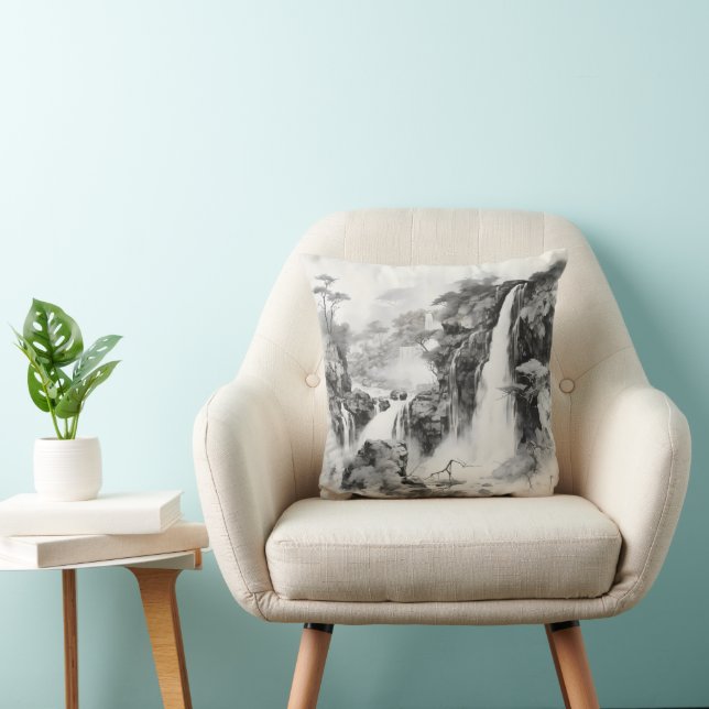 Coussin Cascades Peinture à l'encre (Chaise)