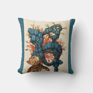 COUSSIN CASQUE DE CHEVALIER ANTIQUE AUX FEUILLES BLEU ROUG