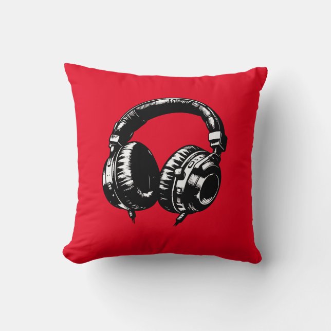 Coussin Casque de musique noire DJ (Recto)