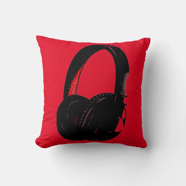 Coussin Casque rouge jaune Pop Art Head Téléphone (Recto)