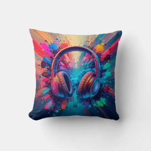 Coussin Casque vibrant sur éclaboussure de douleur colorée
