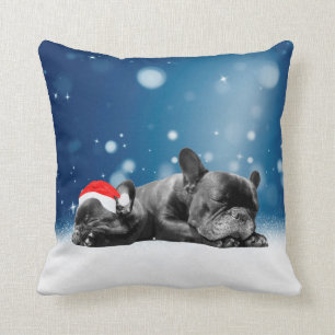 Coussin Casquette de père Noël de neige de chiots de