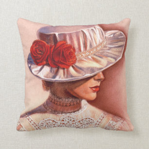 Coussin Casquette floral vintage de roses de décor de