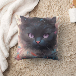 Coussin Casquette noire mystique aquarelle   Cute chat
