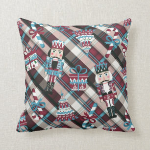 Coussin Casse-Noisette de Noël Carreaux Bleu Bourgogne