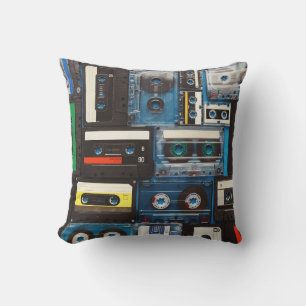 Coussin Cassettes rétro : Bleu Arrière - plan Vintage.
