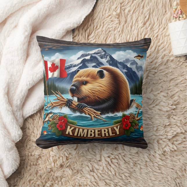 Coussin Castor Canadien Avec Drapeau Près De Kimberly (Couverture)