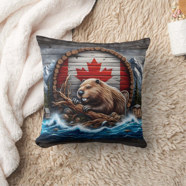 Coussin Castor canadien devant le paysage montagnard (Couverture)
