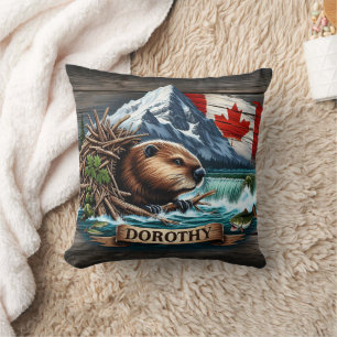 Coussin Castor canadien près des chutes d'eau dans la régi