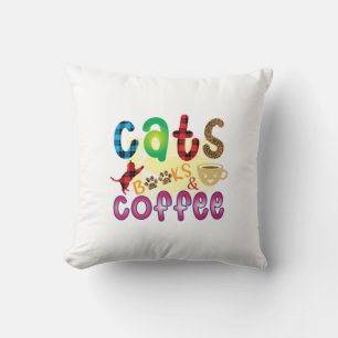Coussin Cat Art Chats Livres Café