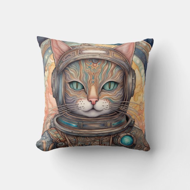 Coussin Cat Astronaut art de dessins animés détaillés (Recto)