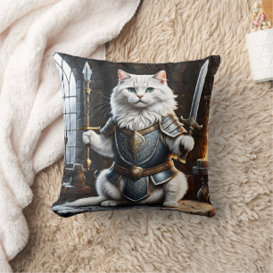 Coussin Cat Clad en armure tenant l'épée et la oreille