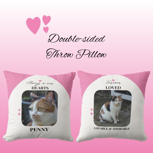 Coussin Cat Keepsaké Pet 2 photos Memorial rose