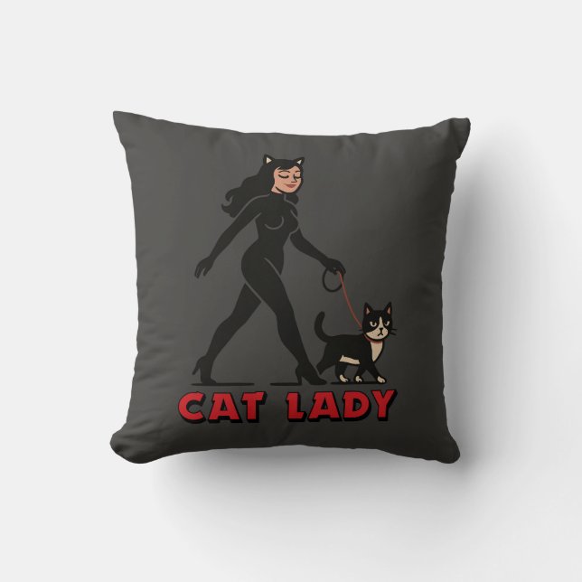 Coussin Cat Lady - Tuxedo Cats Lover - Comic Art Graphic (Recto)
