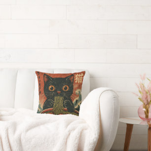 Coussin Cat Ramen Japonais drôle Graphisme Kawaii Cat Anim