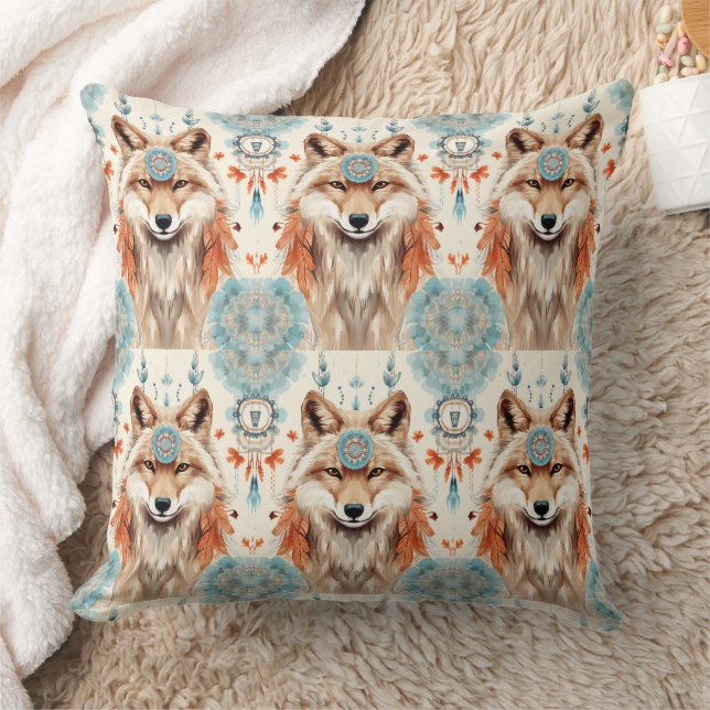 Coussin Catcher du rêve de loup amérindien (Couverture)