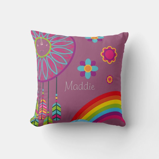 Coussin Caticorn World Cute Rainbow Personnalisé | Parties (Recto)